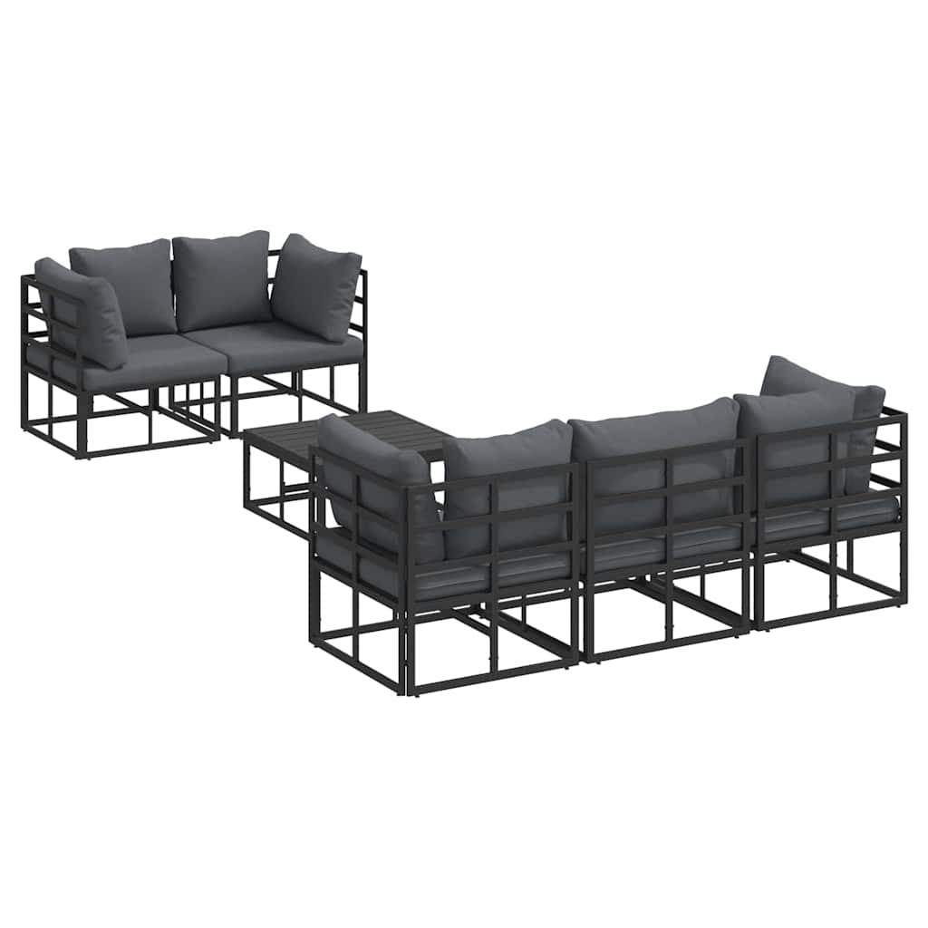 Havesofa Sæt med pude 6 pcs Sort Stål