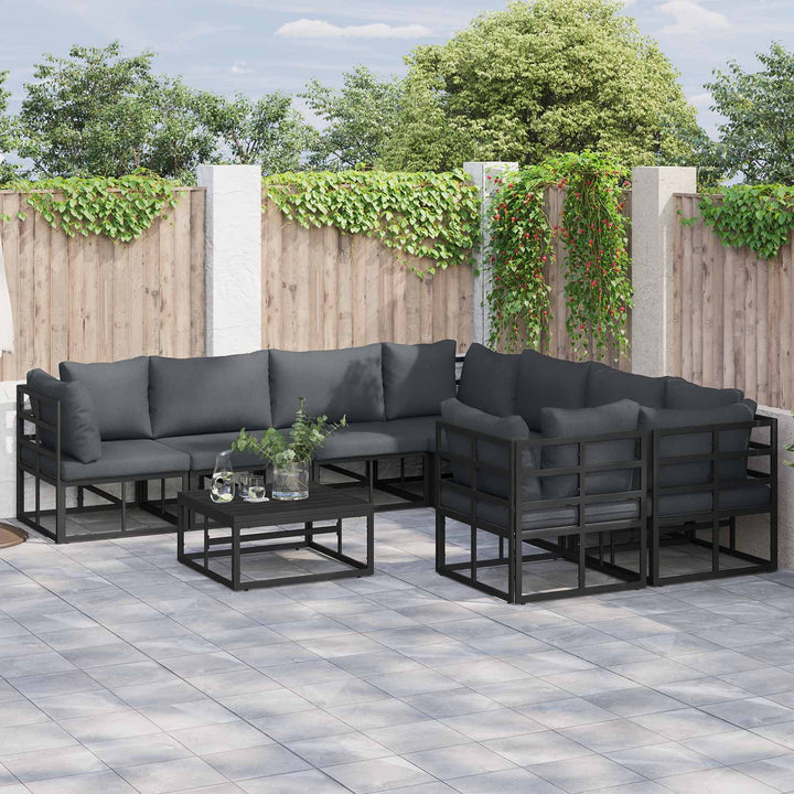 Havesofa Sæt med pude 9 pcs Sort Stål