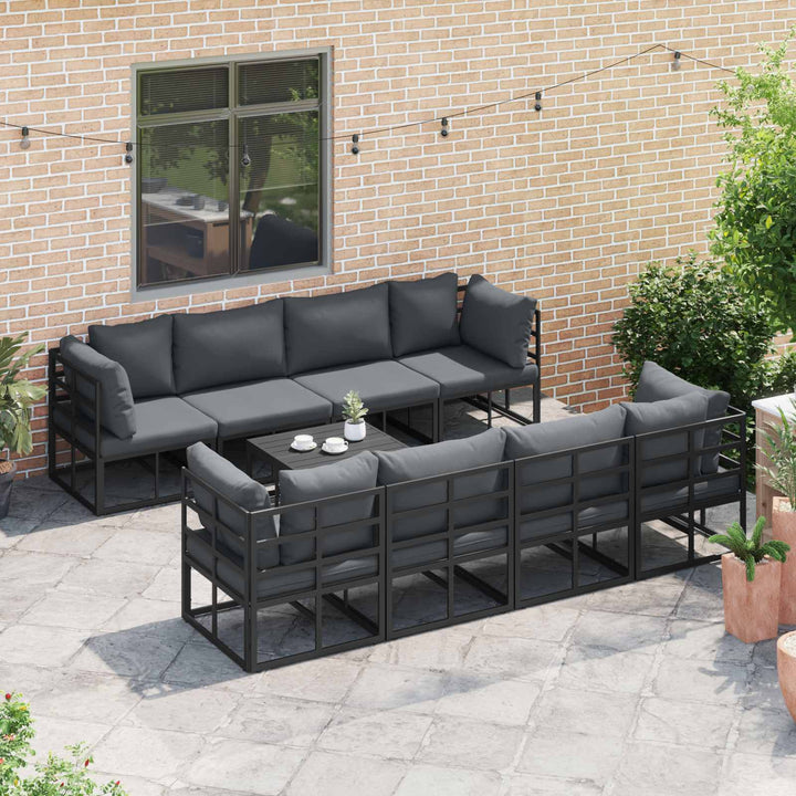 Havesofa Sæt med pude 9 pcs Sort Stål