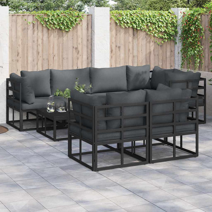 Havesofa Sæt med pude 7 pcs Sort Stål