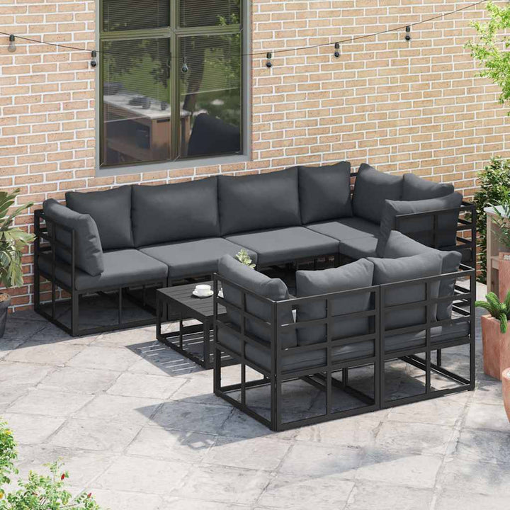 Havesofa Sæt med pude 7 pcs Sort Stål