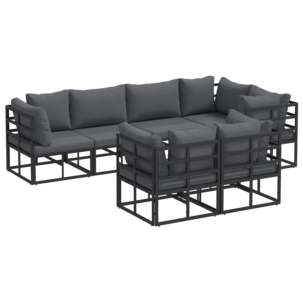 Havesofa Sæt med pude 7 pcs Sort Stål