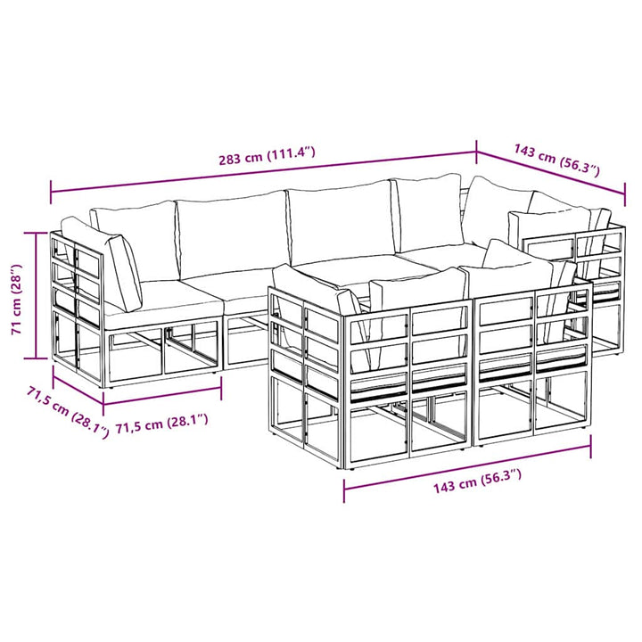 Havesofa Sæt med pude 7 pcs Sort Stål