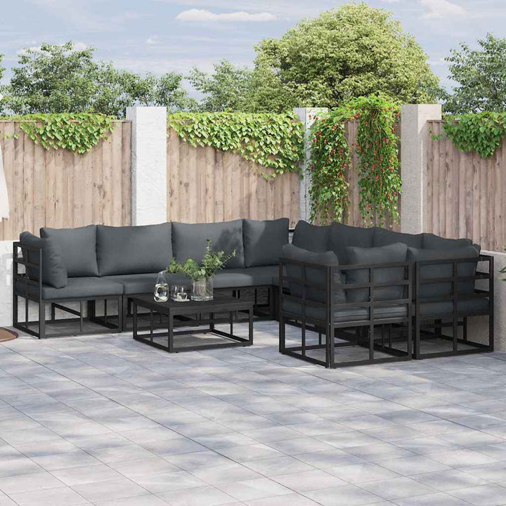 Havesofa Sæt med pude 8 pcs Sort Stål