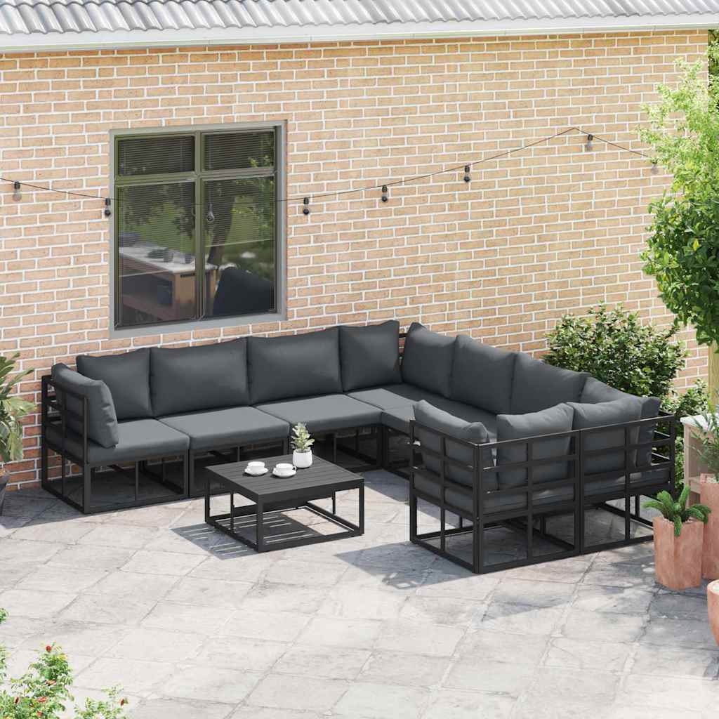 Havesofa Sæt med pude 8 pcs Sort Stål