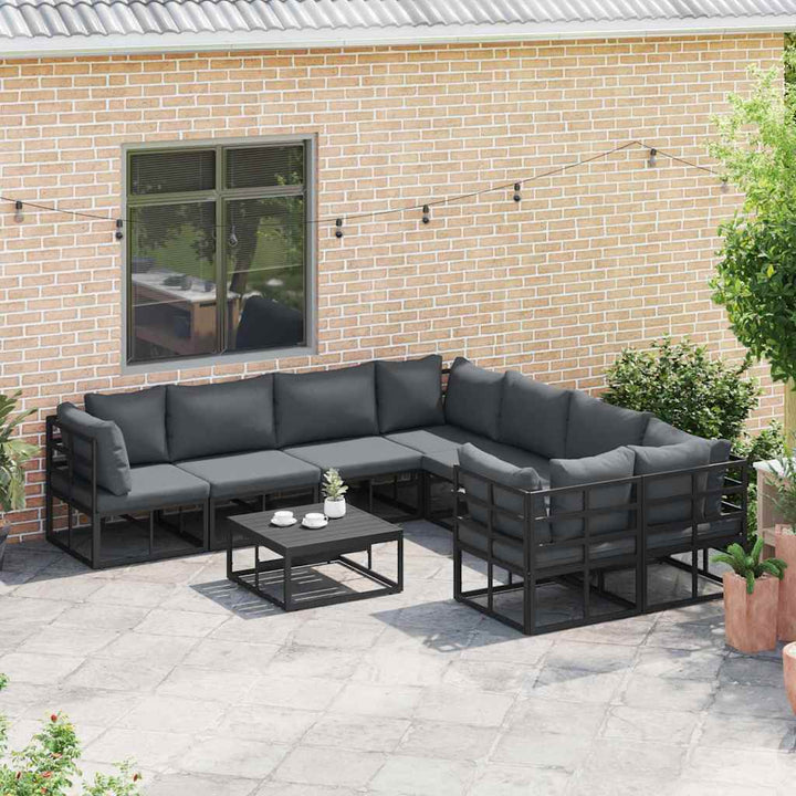 Havesofa Sæt med pude 8 pcs Sort Stål