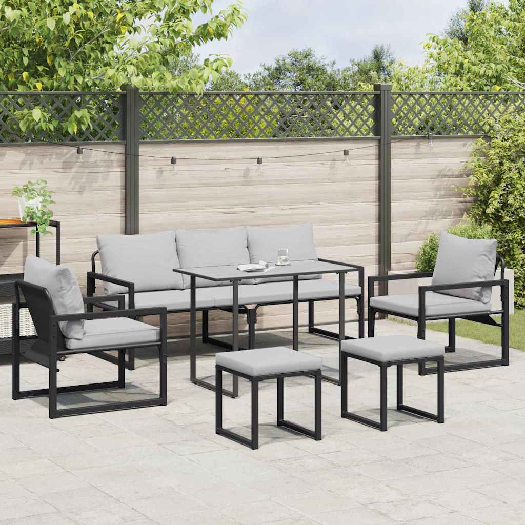 Havesofa Sæt med pude 6 pcs Sort Stål