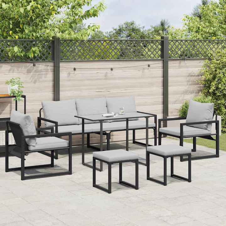 Havesofa Sæt med pude 6 pcs Sort Stål