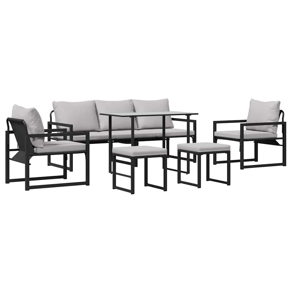 Havesofa Sæt med pude 6 pcs Sort Stål