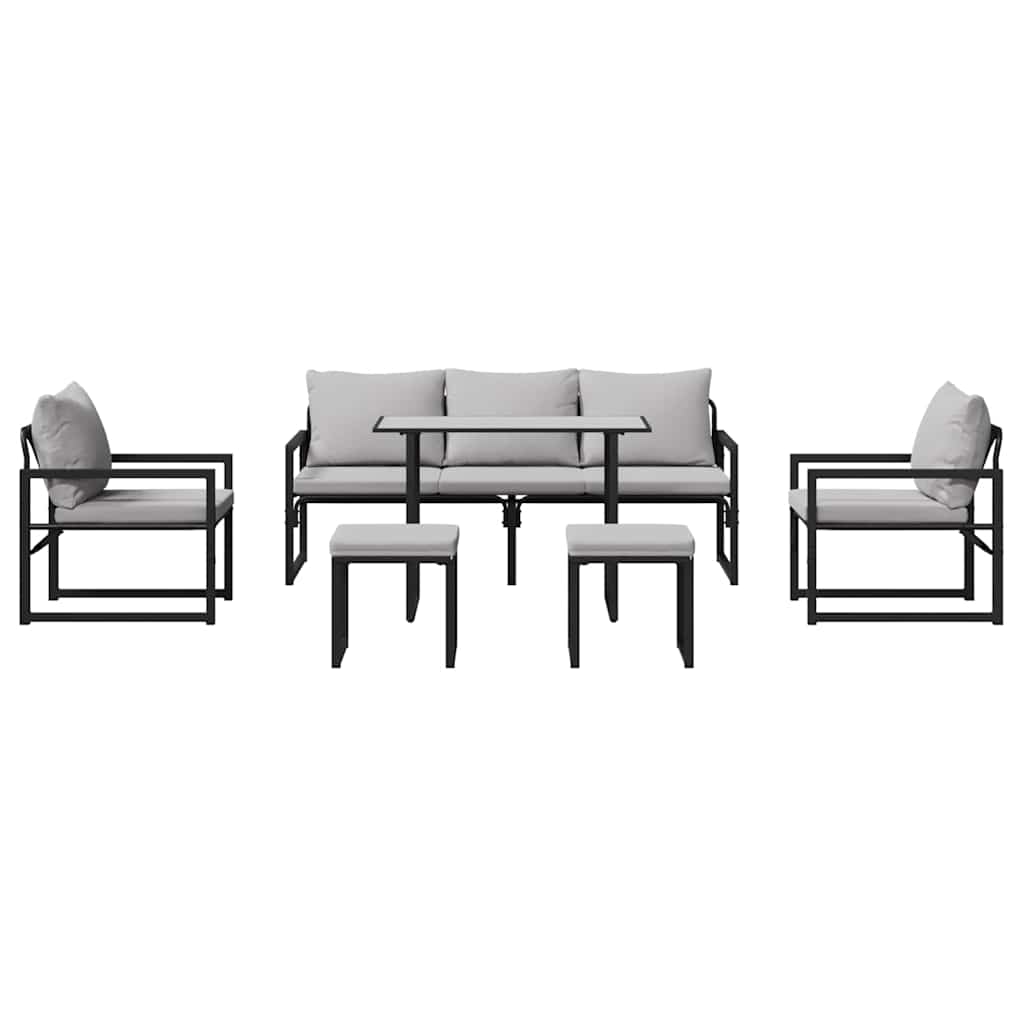Havesofa Sæt med pude 6 pcs Sort Stål