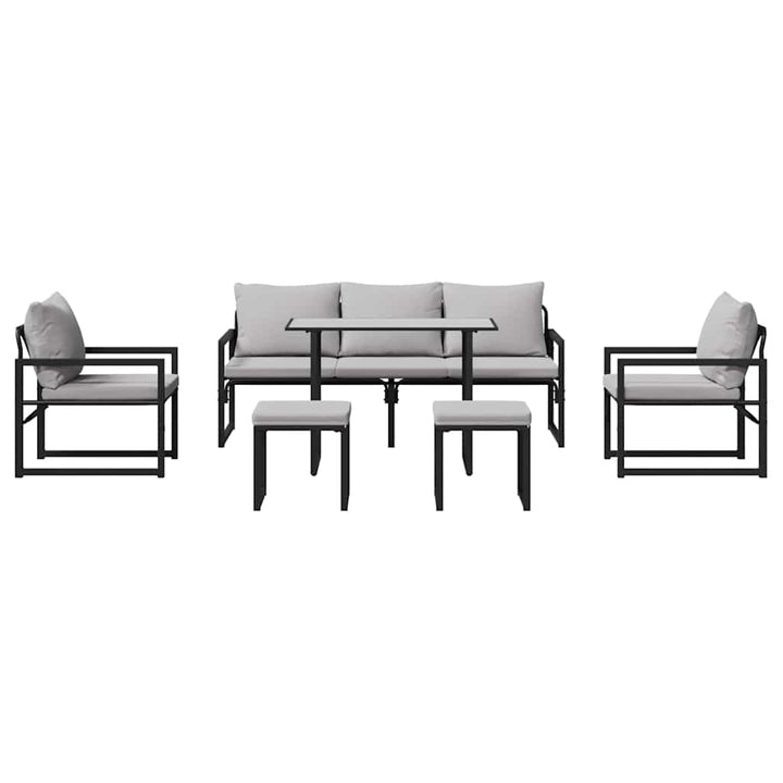Havesofa Sæt med pude 6 pcs Sort Stål