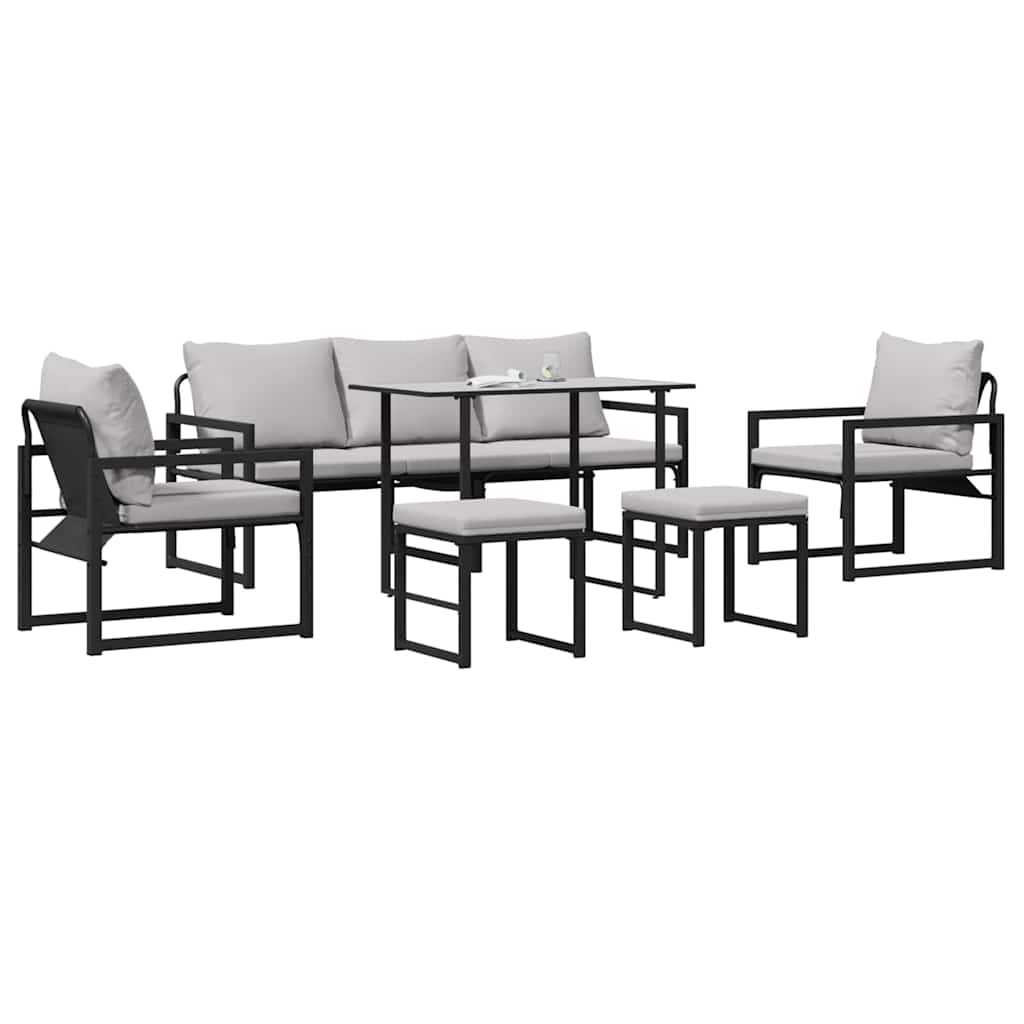 Havesofa Sæt med pude 6 pcs Sort Stål