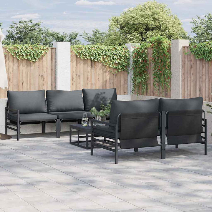 Havesofa Sæt med pude 6 pcs Sort Stål