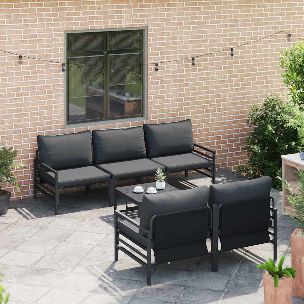 Havesofa Sæt med pude 6 pcs Sort Stål