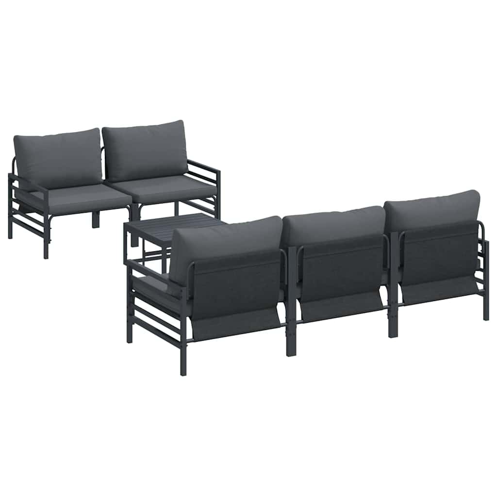 Havesofa Sæt med pude 6 pcs Sort Stål