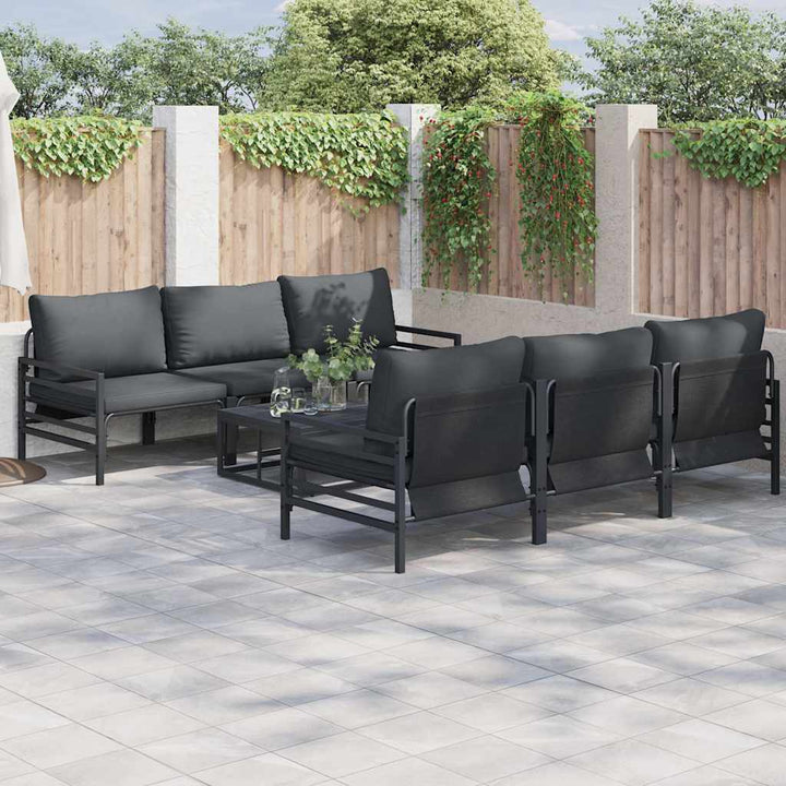 Havesofa Sæt med pude 7 pcs Sort Stål