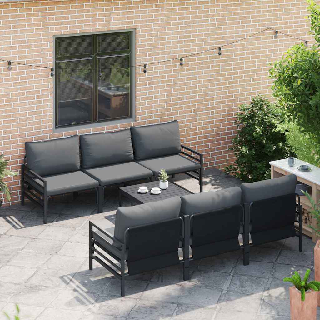 Havesofa Sæt med pude 7 pcs Sort Stål