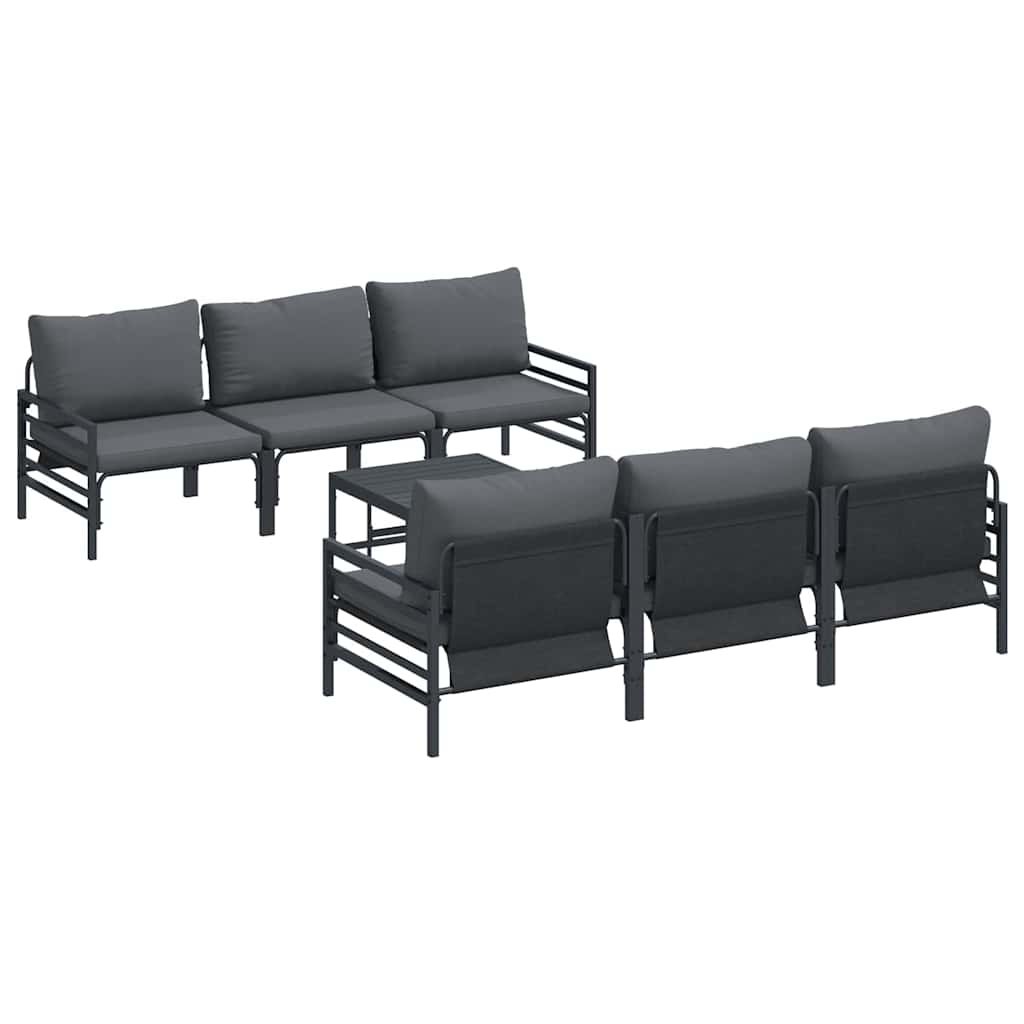 Havesofa Sæt med pude 7 pcs Sort Stål