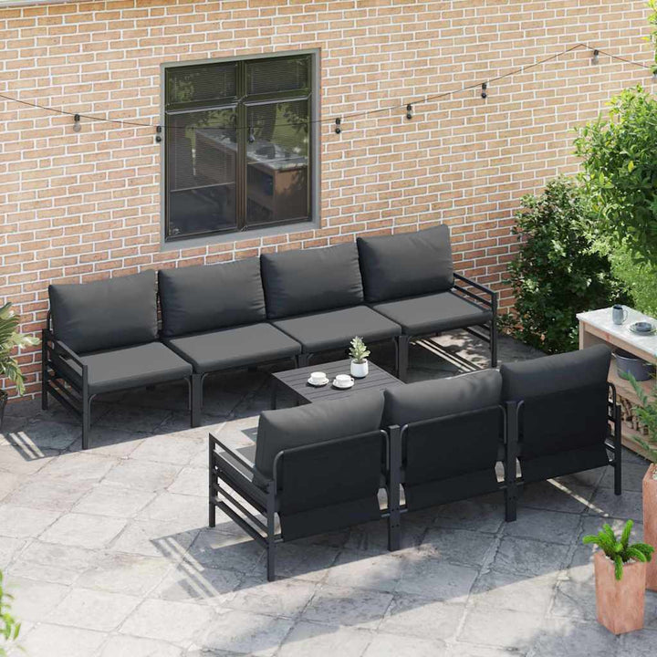 Havesofa Sæt med pude 8 pcs Sort Stål
