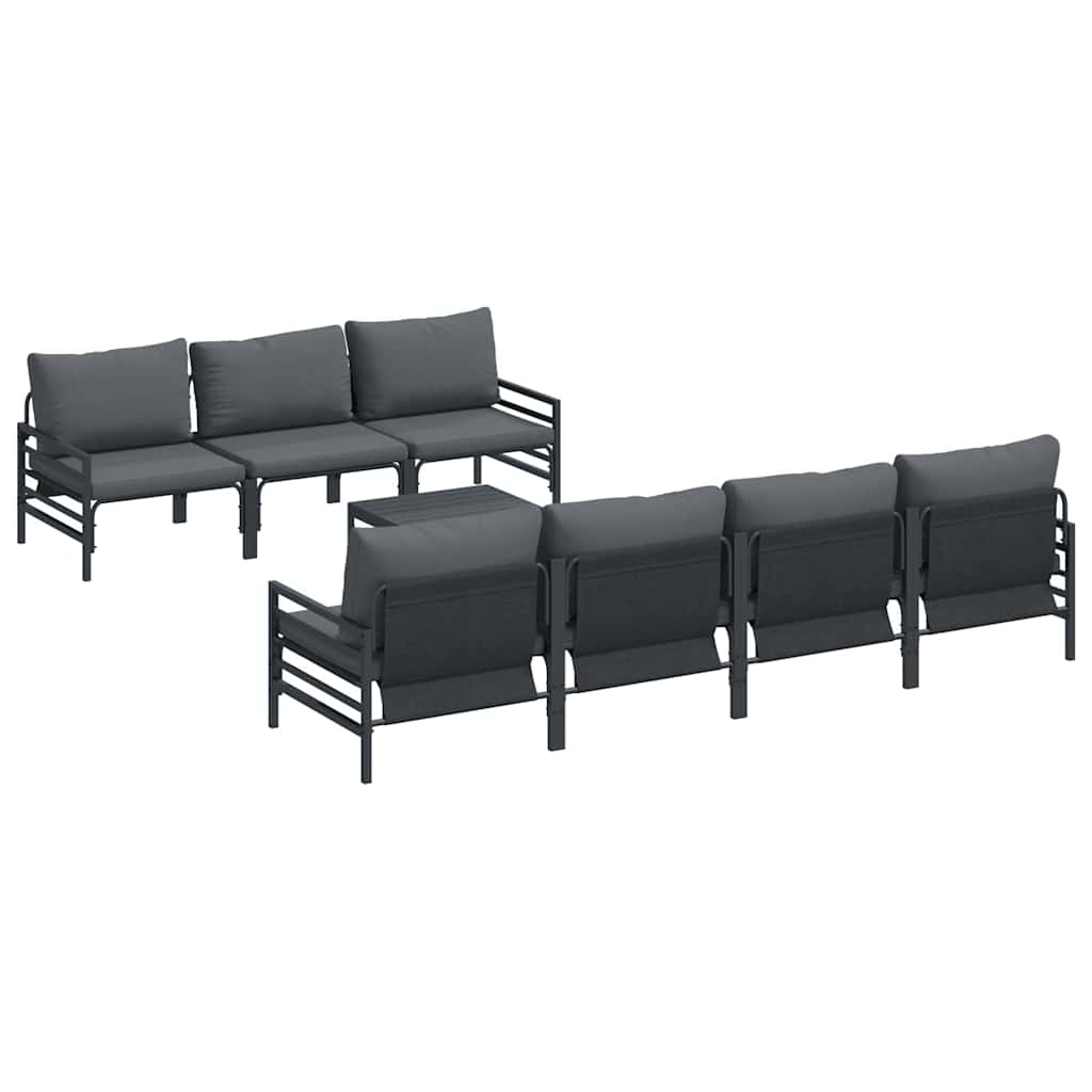 Havesofa Sæt med pude 8 pcs Sort Stål