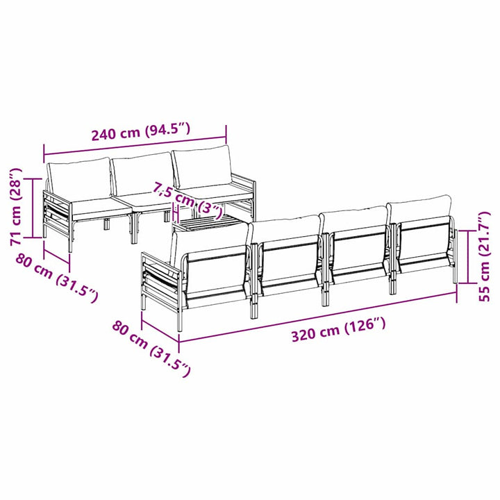 Havesofa Sæt med pude 8 pcs Sort Stål