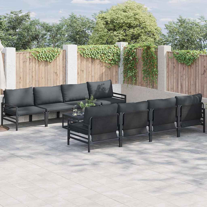 Havesofa Sæt med pude 9 pcs Sort Stål