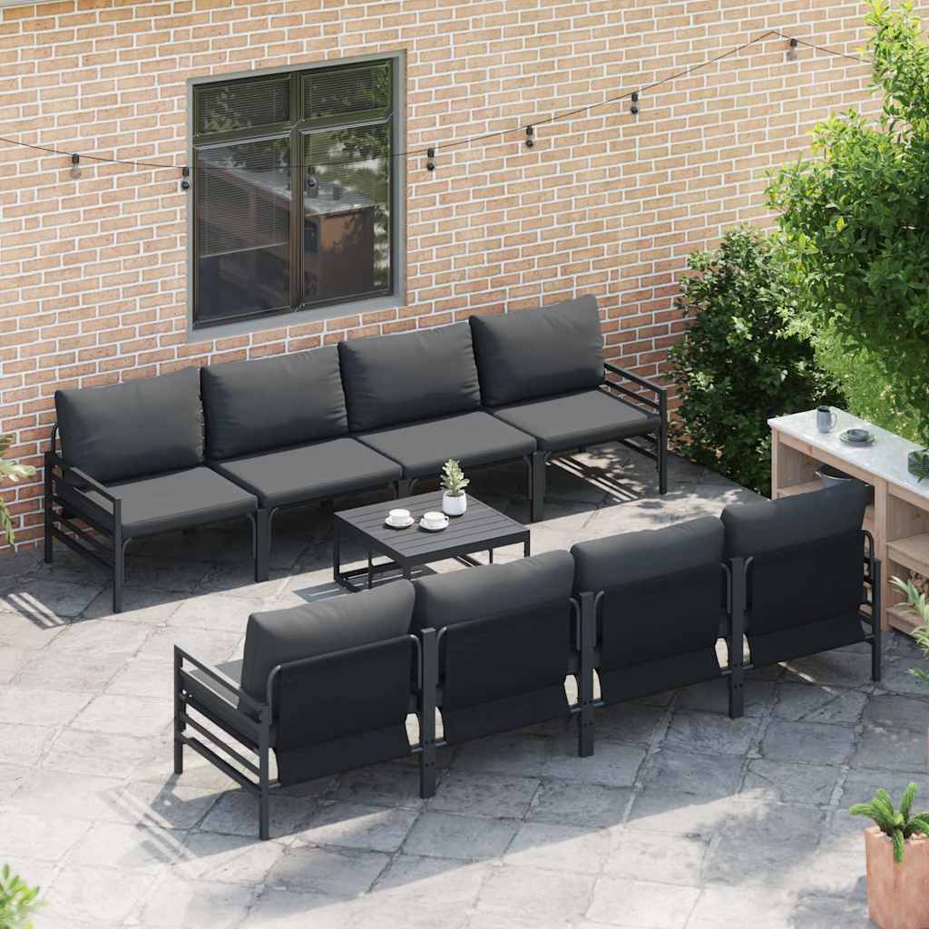 Havesofa Sæt med pude 9 pcs Sort Stål