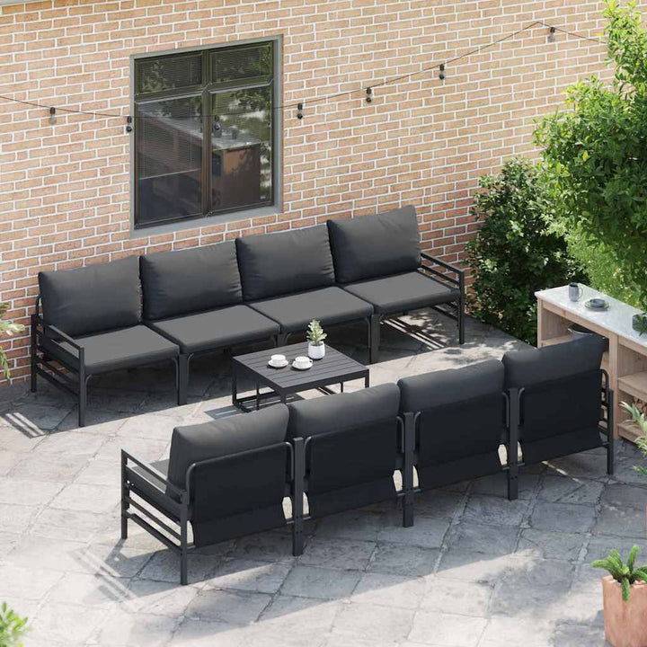 Havesofa Sæt med pude 9 pcs Sort Stål