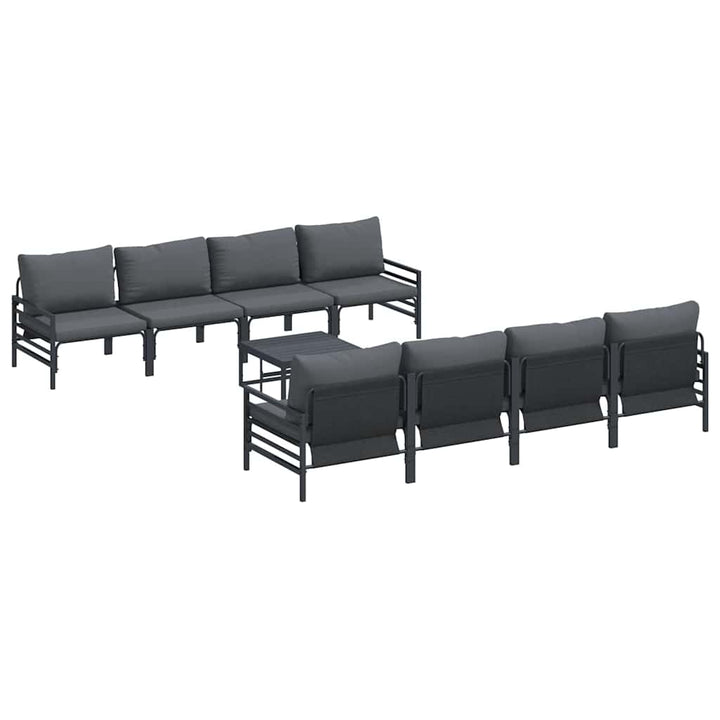Havesofa Sæt med pude 9 pcs Sort Stål