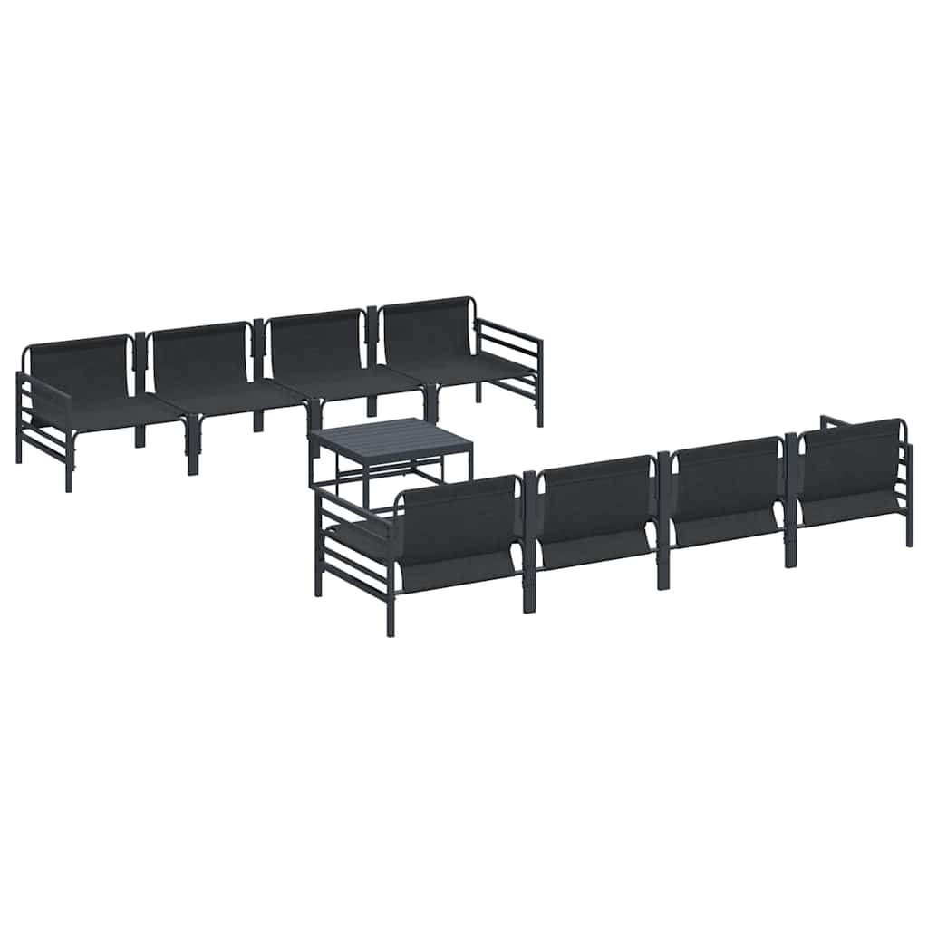 Havesofa Sæt med pude 9 pcs Sort Stål