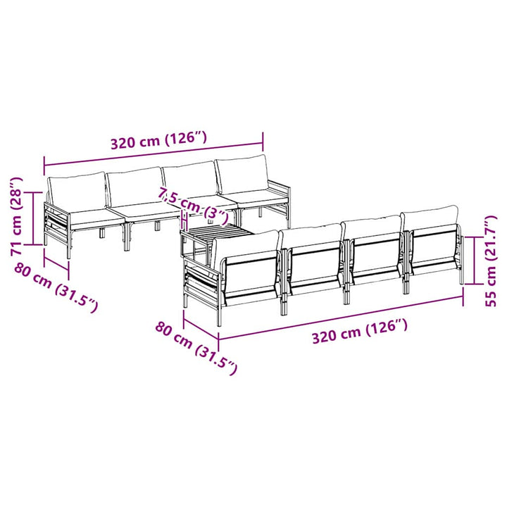 Havesofa Sæt med pude 9 pcs Sort Stål