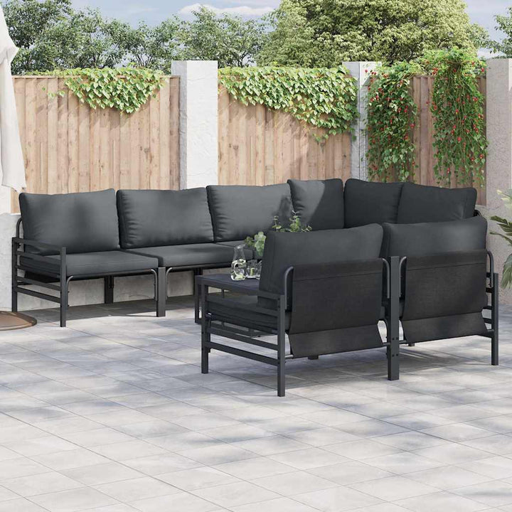 Havesofa Sæt med pude 7 pcs Sort Stål
