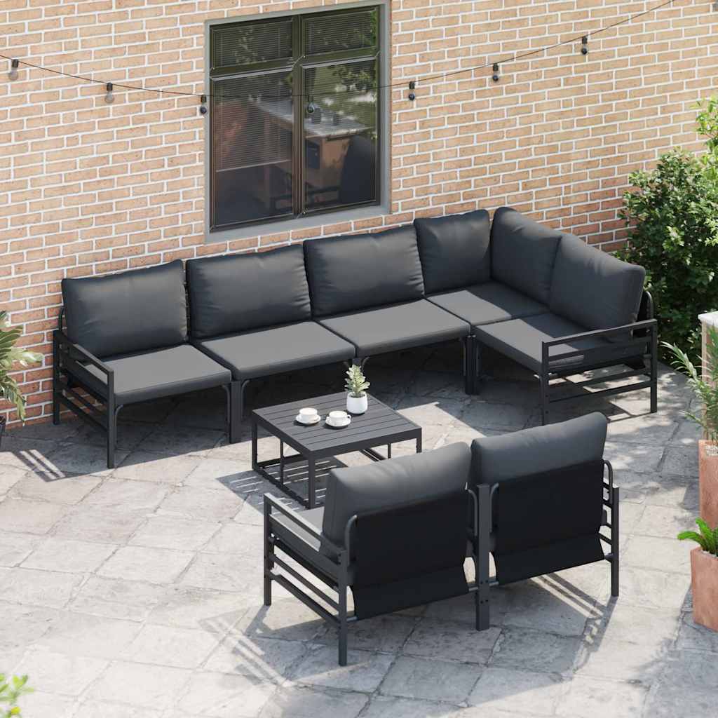 Havesofa Sæt med pude 7 pcs Sort Stål