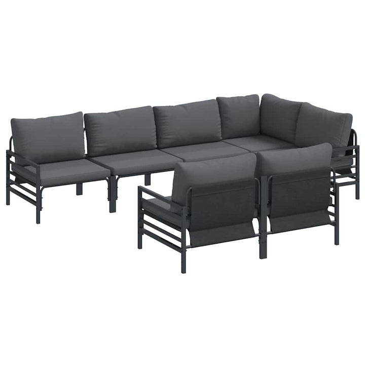 Havesofa Sæt med pude 7 pcs Sort Stål