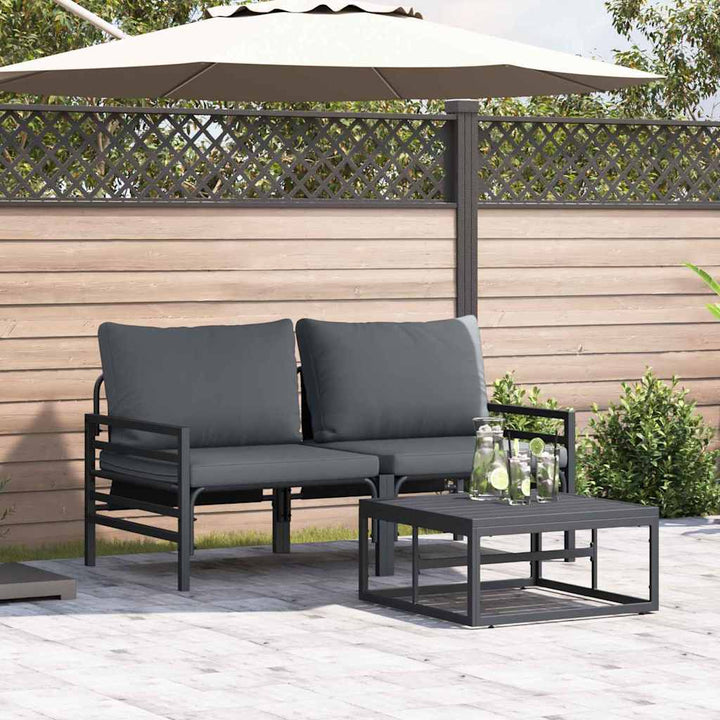 Havesofa Sæt med pude 3 pcs Sort Stål