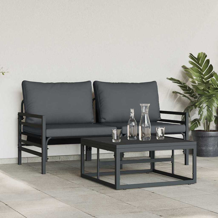 Havesofa Sæt med pude 3 pcs Sort Stål