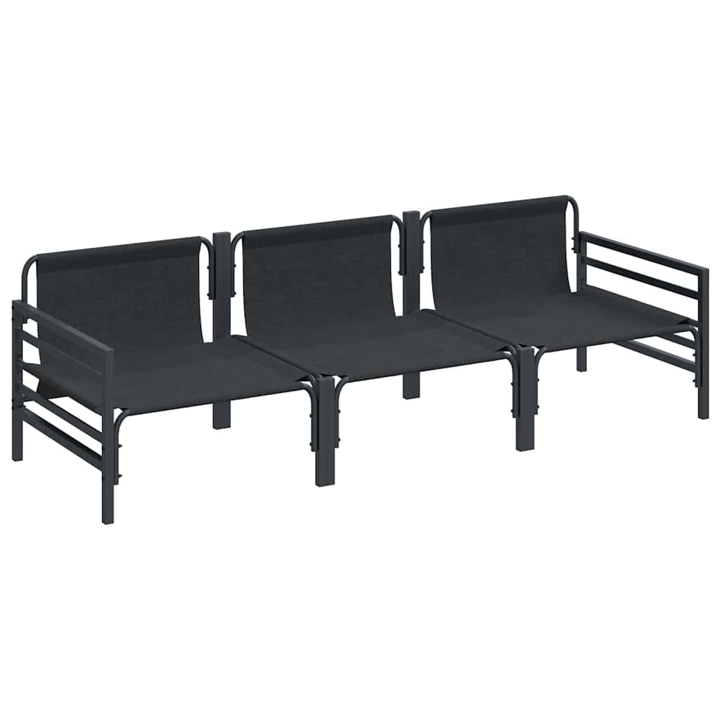 Havesofa Sæt med pude 3 pcs Sort Stål