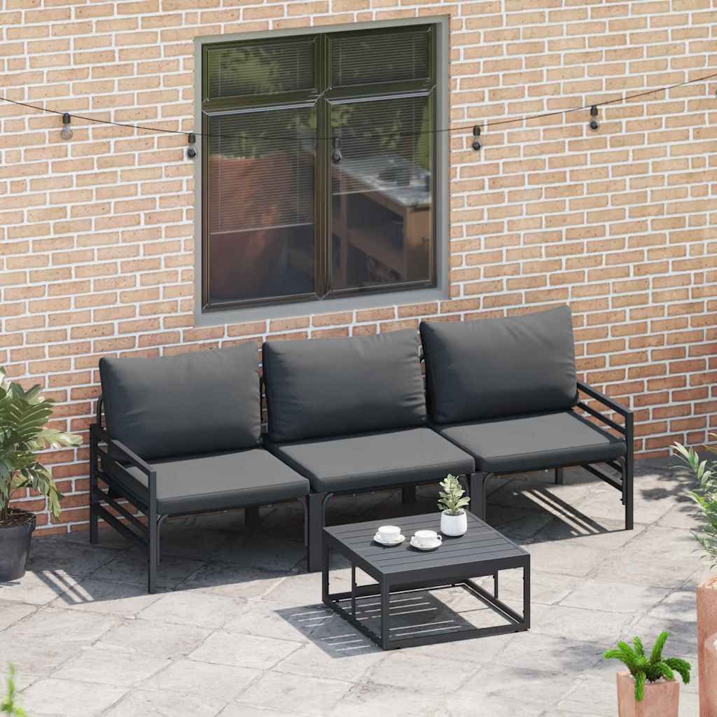 Havesofa Sæt med pude 4 pcs Sort Stål