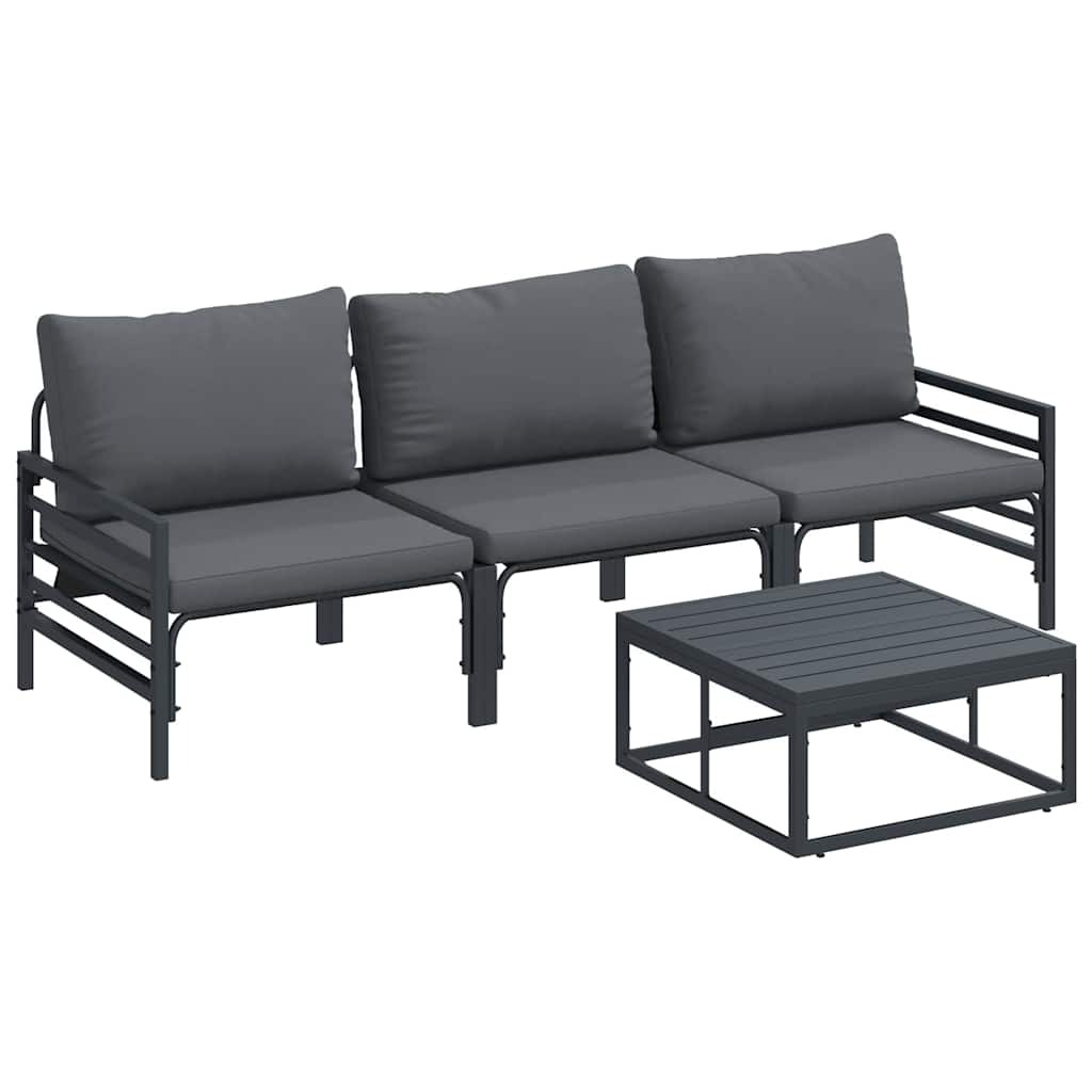 Havesofa Sæt med pude 4 pcs Sort Stål
