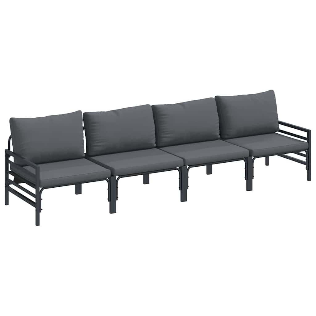 Havesofa Sæt med pude 4 pcs Sort Stål