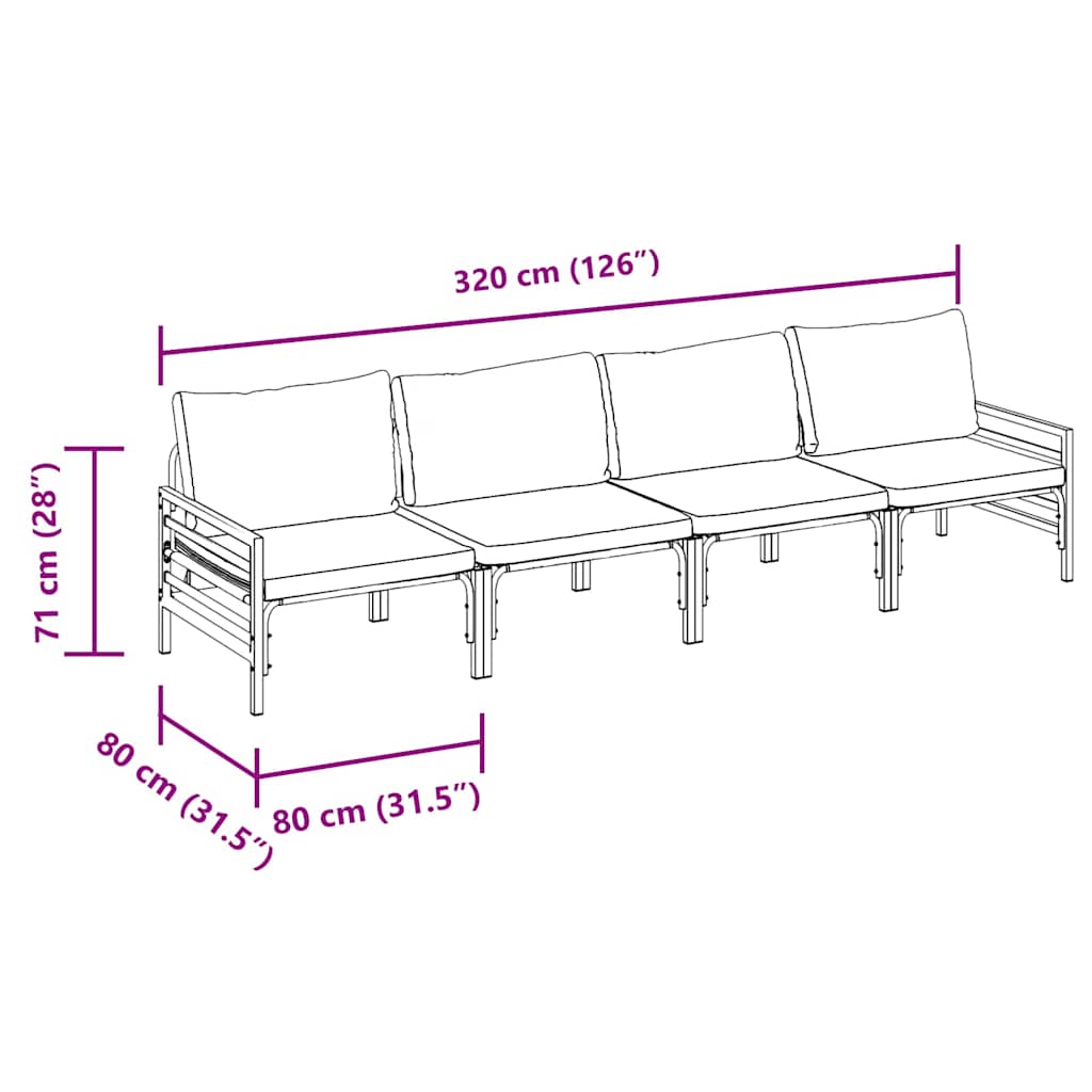 Havesofa Sæt med pude 4 pcs Sort Stål