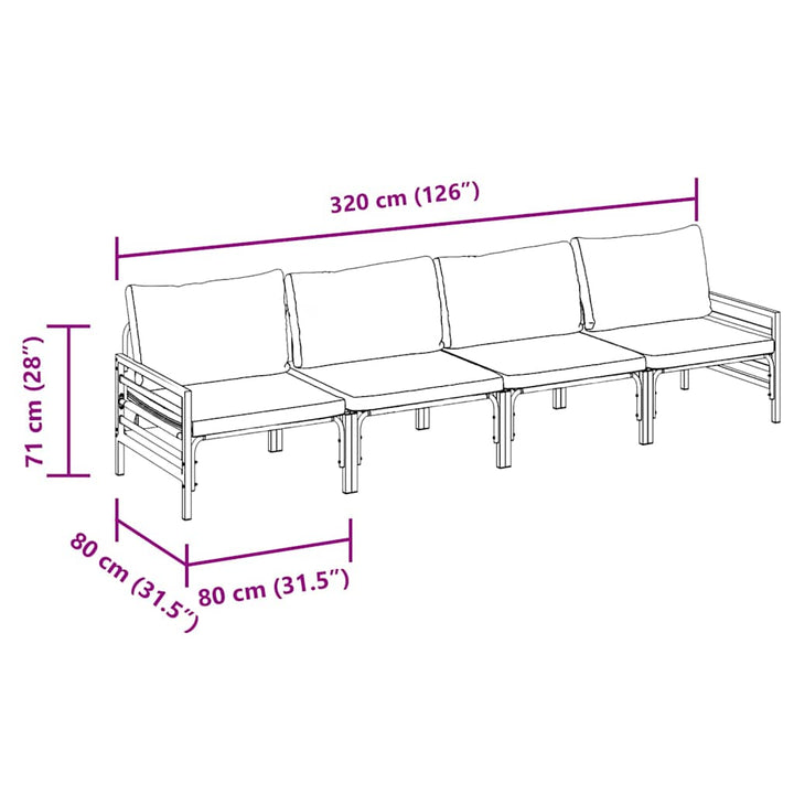 Havesofa Sæt med pude 4 pcs Sort Stål
