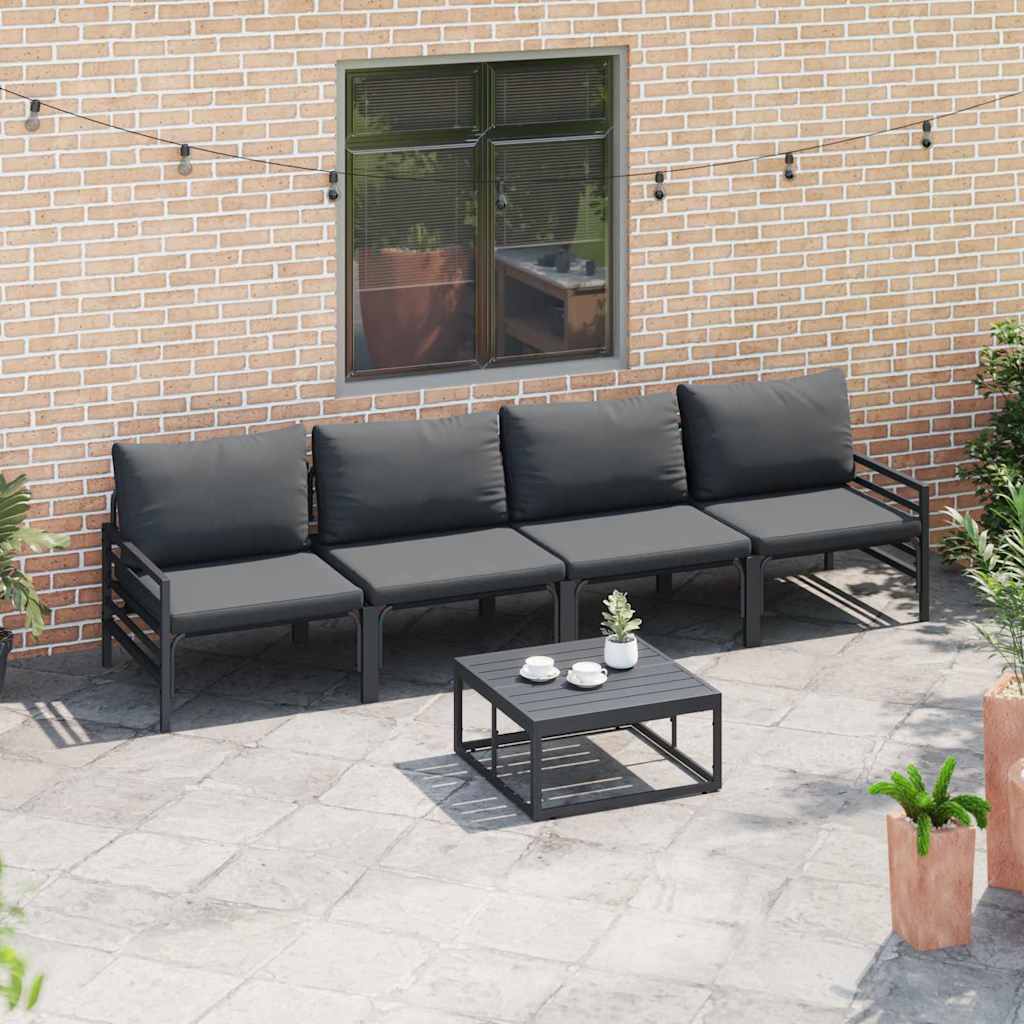 Havesofa Sæt med pude 5 pcs Sort Stål