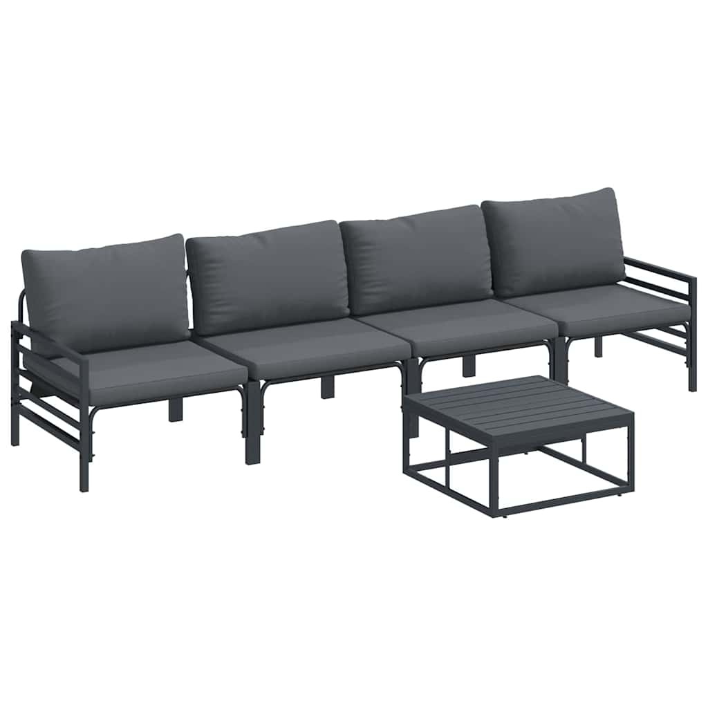 Havesofa Sæt med pude 5 pcs Sort Stål