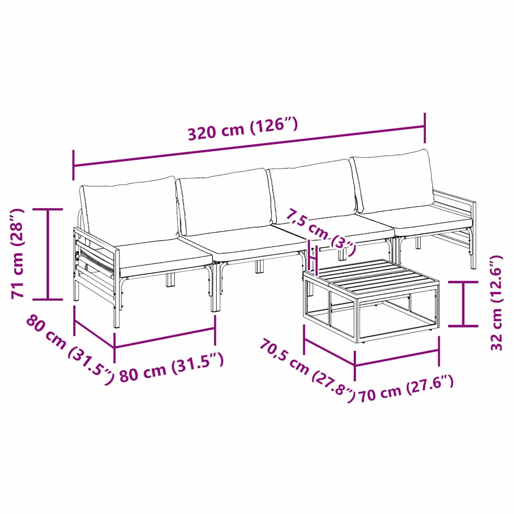 Havesofa Sæt med pude 5 pcs Sort Stål