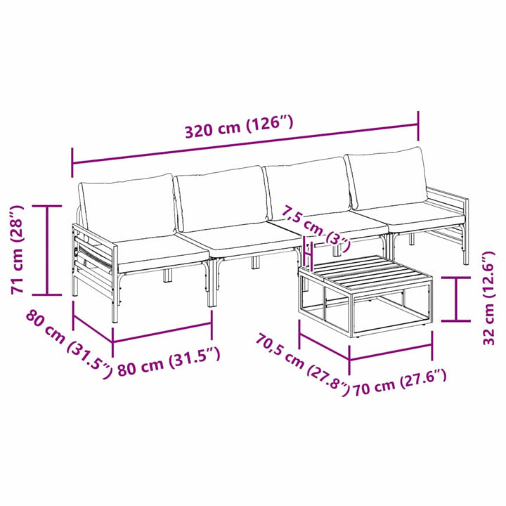 Havesofa Sæt med pude 5 pcs Sort Stål