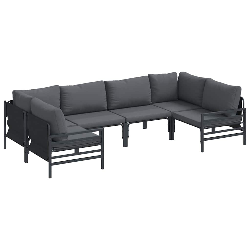 Havesofa Sæt med pude 6 pcs Sort Stål