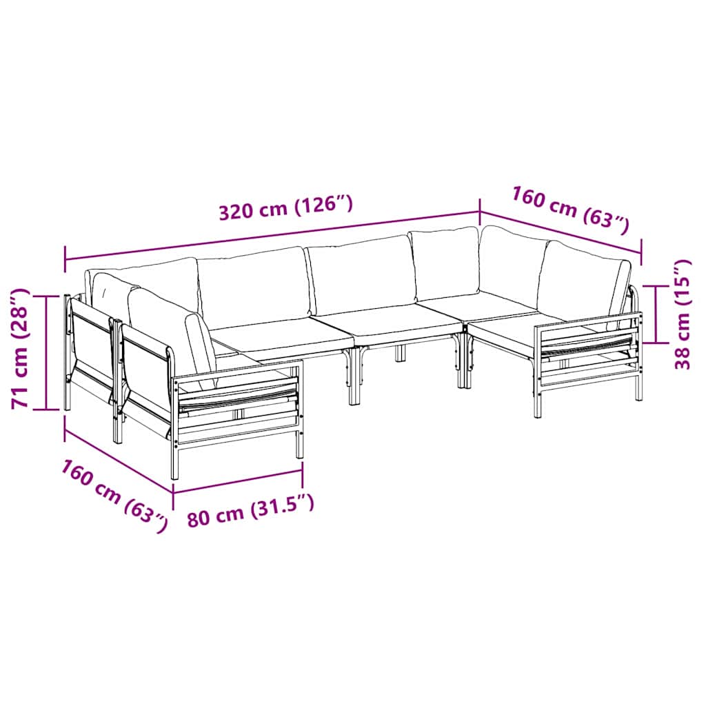 Havesofa Sæt med pude 6 pcs Sort Stål