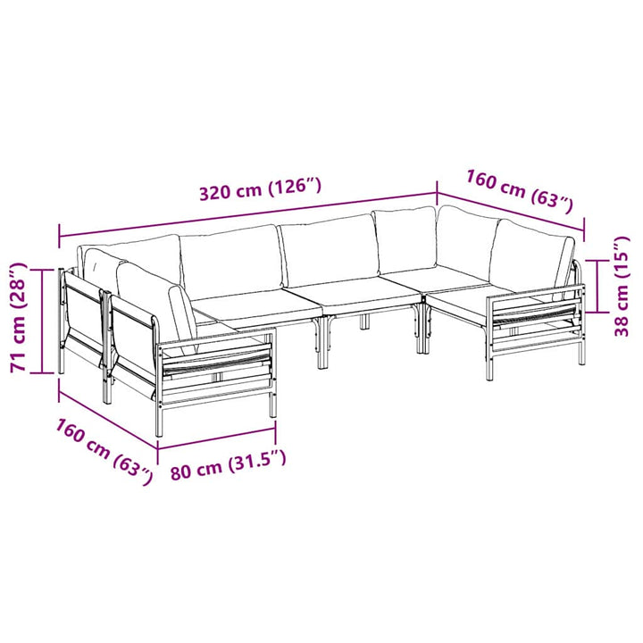 Havesofa Sæt med pude 6 pcs Sort Stål