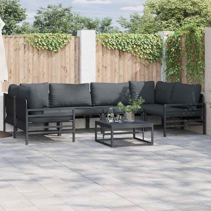 Havesofa Sæt med pude 7 pcs Sort Stål